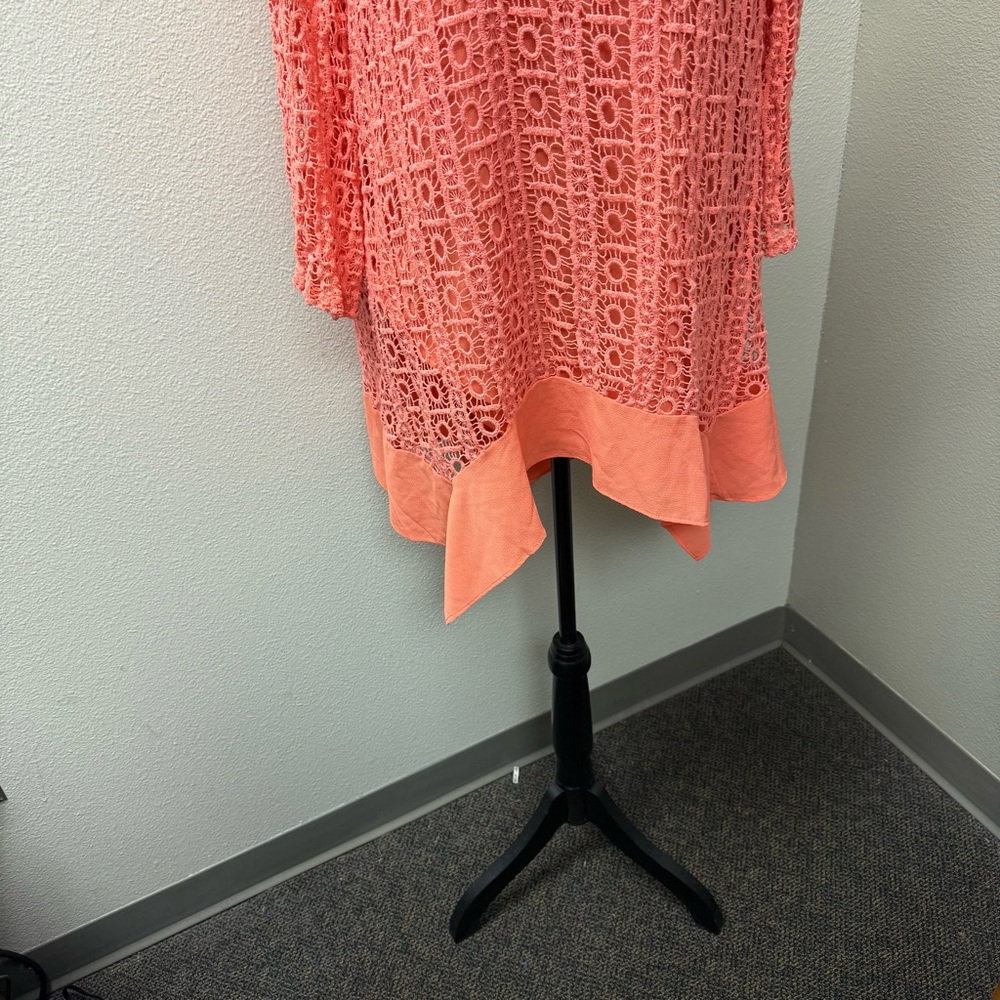 Nicole Marie Coral Lace Overlay Top Large Boho Tunic Blouse - Picture 3 of 9